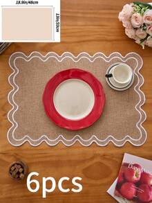 1/2/4/6件装中国复古刺绣餐垫，卡其色波浪边长方形餐桌垫，厨房装饰防滑杯垫/碗垫/盘子垫，适用于节日、派对、婚礼、晚宴、家庭、办公室、所有季节 - 卡其色 - 查看 9