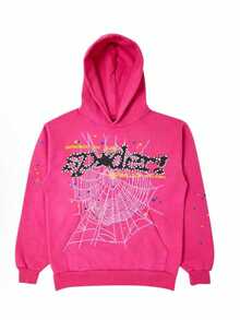 SP5DER Hoodie Cobweb Pattern Spider Worldwide Tracksuit Unisex Sweatshirt Men Women Graphic Outwear, Tracksuit Pullover Sweatshirt For Women Men Matching Hoodies For Couples - Áo hoodie màu đỏ hồng - Xem 8