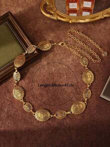 1pc Women's Metal Carved Flower Bohemian Western Style Vintage Waist Chain, Casual & Fashionable Boho Halloween - 金色 - 查看 5
