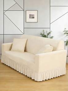 Skirt-Style Sofa Cover, Solid Color Elastic Full-Wrap Sofa Cover, Polyester All-Season Universal, Simple And Modern - Beige - View 1