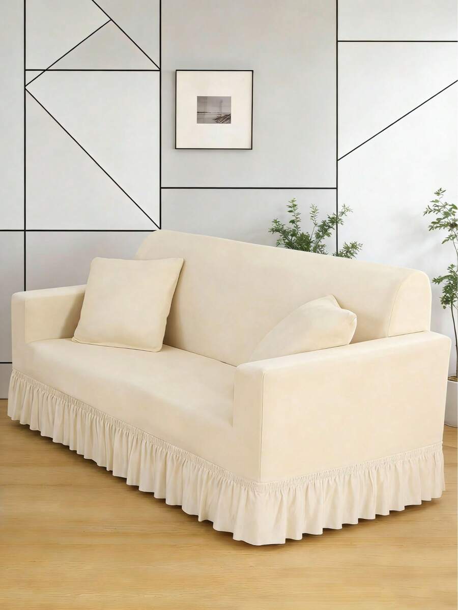 Skirt-Style Sofa Cover, Solid Color Elastic Full-Wrap Sofa Cover, Polyester All-Season Universal, Simple And Modern - Beige - View 1