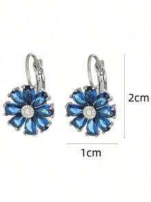 1 Pair Blue Flower CZ Zirconia Hoop Earrings For Women Girl Daily Wear Party Wedding Gift - màu xanh da trời - Xem 5