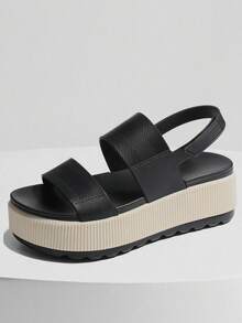 Elegant Open Toe Platform Sandals For Women Slip On Sandals Falt Black Heel Comfy Strapy Fall Dress Shoes Flip Flops Casual Slippers Vacation Walking Beach Outdoor Spring Summer New Fall Fashion Women - Blackwhite - View 1