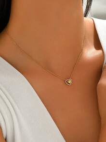 1 chiếc dây chuyền mặt hình trái tim thời trang, thiết kế tối giản, phù hợp cho nữ, món quà tuyệt vời cho Ngày Valentine hoặc Ngày của Mẹ. - Bạc - Xem 2