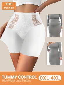 4pcs/Pack Plus Size Women Lace Print Briefs, Tummy Control, Anti-Chafing, Comfortable Fit - Multicolor - View 2