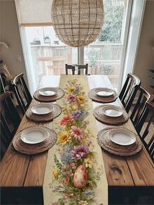 1pc Elegant Floral Easter Egg Table Runner - Spring Tablecloth, Suitable For Easter, Wedding, Birthday, Mother's Day - Decor - For Home, Restaurant, Buffet Table Decoration - Purple - View 6