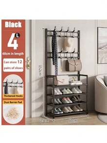A Spacious And Multifunctional Storage Rack, Available In 4/5 Tiers For Shoes And Coat Racks, With 8 Hooks And Shelves. This 80cm Wide, Space-Saving, Easy-To-Assemble Shoe Cabinet Is Perfect For Storing Shoes And Hats And Can Also Be Used As A Multifunctional Coat Rack And Shoe Rack. - Black - View 7
