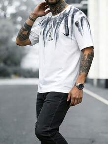 夏季新款男士短袖T恤，帅气百搭半袖，青年圆领休闲宽松日常运动上衣 - 白色 - 查看 9