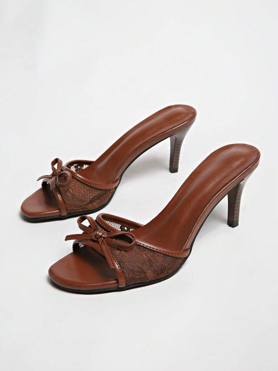 Sandalias de tacón alto con punta cuadrada de plástico para mujer, nuevo estilo de verano - Marrón - Ver 1