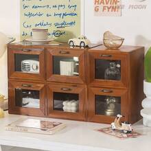 1PC Stackable Solid Wood Desktop Storage Cabinet, Visible Glass Door 2-Drawer Organizer, Space-Saving Tabletop Storage For Desk/Bedroom Vanity/Entryway/Living Room - Perfect For Figurines/Office Supplies/Makeup