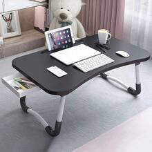 Mesa Portátil Plegable con Portavasos/Cajón de Almacenamiento, Escritorio para Ordenador, Soporte para Laptop, Bandeja de Cama, Mesa para Comer para Cama/sofá/sofá de Trabajo, Lectura (Negro) - Negro7485 - Ver 10