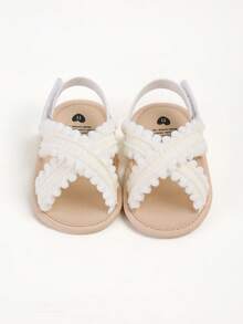 Infant/Toddler Girls/Boys Summer Sandals Open Toe Lace Princess Flat Wedding Shoes, Soft Non-Slip Soles, Pre-Walker - White - View 7