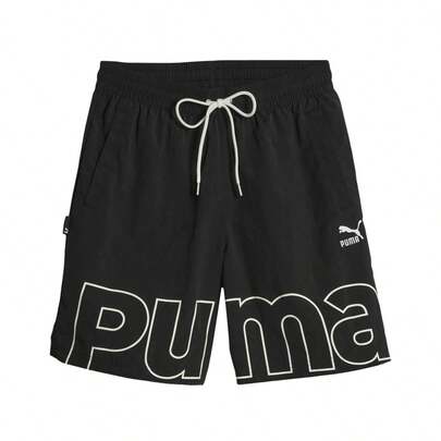 Puma Outdoor Men's Drawstring Straight Leg Woven Shorts, Fashion Printed Large Logo, Running, Fitness, Training Sports Pants