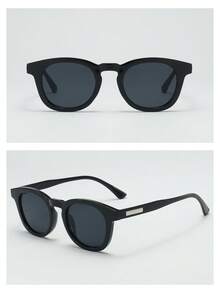 1pc Unisex Retro Oval Small Frame Minimalist Stylish Fashion Fashion Glasses, Suitable For Travel, Casual, Party, Daily Wear - Black Frame Gray Film - View 5