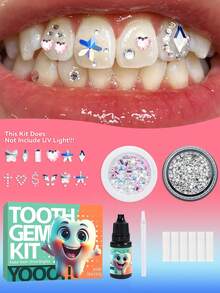 JADVY Bộ 260 viên đá đính răng trang trí tự làm, bao gồm dụng cụ, trang sức răng thời trang unisex, lấp lánh như pha lê, có thể tháo rời và bền chắc, phù hợp với phong cách Gothic, Y2K, Hip-Hop (không cần đèn UV). - Nhiều màu - Xem 2