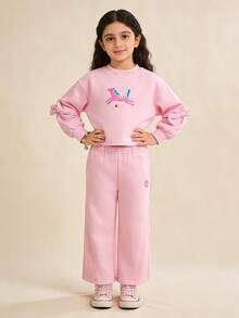 mini bala 女童加绒长袖套装，抗菌甜美风，2026年冬季新年款 - 粉紅 - 查看 4