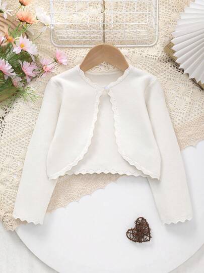 Girls' Elegant Pure White Knitted Shawl, Delicate Lace Trim Adds Softness, Unlocks New Spring Styling