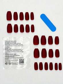 24 Pcs Short Almond Shape Red Matte Press-On Nails - Includes 1 Pc Nail File And 1 Sticker Sheet - Perfect For Everyday Fashion Or Party Celebrations - Valentine'S Day & Christmas Fashion Party Nail Supplies Nails - Màu Đỏ Sâu - Xem 3