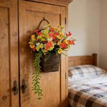 Artificial Flower Basket Realistic Faux Daisy Front Door Wreath Fake Hanging Floral Decorations For Farmhouse Home Holiday - 彩色 - 查看 4