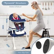 3-In-1 Folding High Chair, Multifunctional And Adjustable, With Removable Tray And Wheels, 5-Point Harness, Dining Chair - Blue - View 2