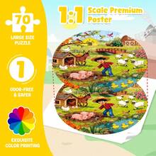 Giant Floor Puzzles Farm Animals 70 Pieces For Kids,58x58cm/22.83x22.83inch Large Size Round Jigsaw Puzzle For Toddlers, Birthday Toys Gifts For Girls Boys - Multicolor - View 9