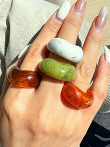 Bộ 4 chiếc nhẫn nhựa hình vòng cung hình học tối giản độc đáo, bộ nhẫn bất đối xứng cá nhân hóa, nhẫn nữ nhiều màu sắc phù hợp để đeo hàng ngày, dự lễ hội và tiệc tùng. - Nhiều màu - Xem 12