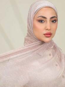 1pc Women's Shimmery Textured Mesh Muslin Hijab Veil - Multicolor - View 8