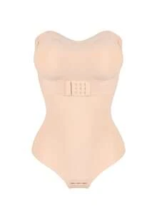 Built-In Bra Seamless Shapewear Thong Bodysuit For Women Tummy Control Strapless Slimming Body Shaper Underwear Under Dresses Abdomen Compression Undershirts Off The Shoulder Spaghetti Strap Removable Shoulder Straps Push Up Padded Bra - 杏色 - 查看 10