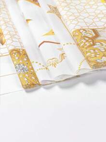 1pc Polyester Table Runner - White & Gold Moon-Star Pattern, Perfect For Ramadan Festival Dining Tables, Family Gatherings, Party Settings & Holiday Celebration - Multicolor - View 6