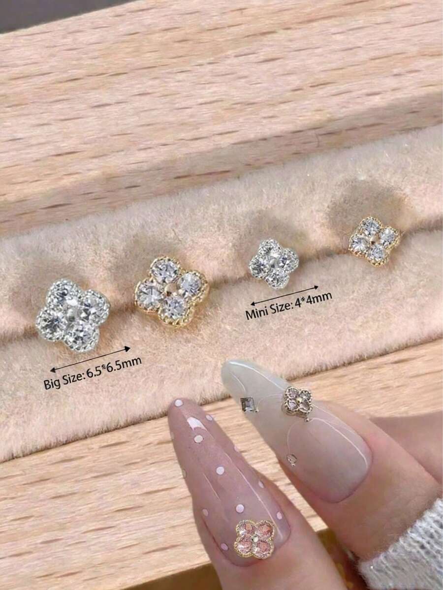 10 Stücke quadratische Nagel Juwelen, Valentinstag Y2K Nagel Schmuck - glänzend weiß & rosa Glitzer, geeignet für kurze Nägel, French Manicure & DIY Nagelkunst Nagel Strass - Verschiedenfarbig - Übersicht 1