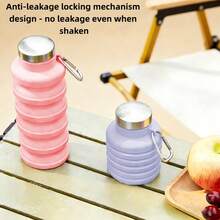 1pc 500ml Folding Water Bottle For Women Men Portable Sports Silicone Cup Reusable Drinking Bottle Outdoor Fitness Gym Travel Camping Hiking Trekking Office School Supplies - Purple - View 6