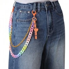 1pc Versatile Candy Color Five-Pointed Star Pendant Double-Layer Pants Chain Colorful Acrylic Pants Chain, Suitable For Men And Women Couples Waist Accessories - Blue Heart-shaped Pants Chain - View 8
