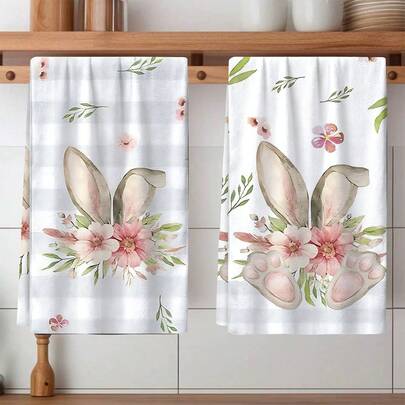 2/4 Pcs Rabbit Ear Pattern Dish Towels, Soft Microfiber Absorbent Cloths, Suitable For Easter Gifts, Easter Decorations, Cooking And Baking, Cleaning, Kitchen Decor, Gifts For Neighbors, Mothers, Birthdays, Housewarming For Friends