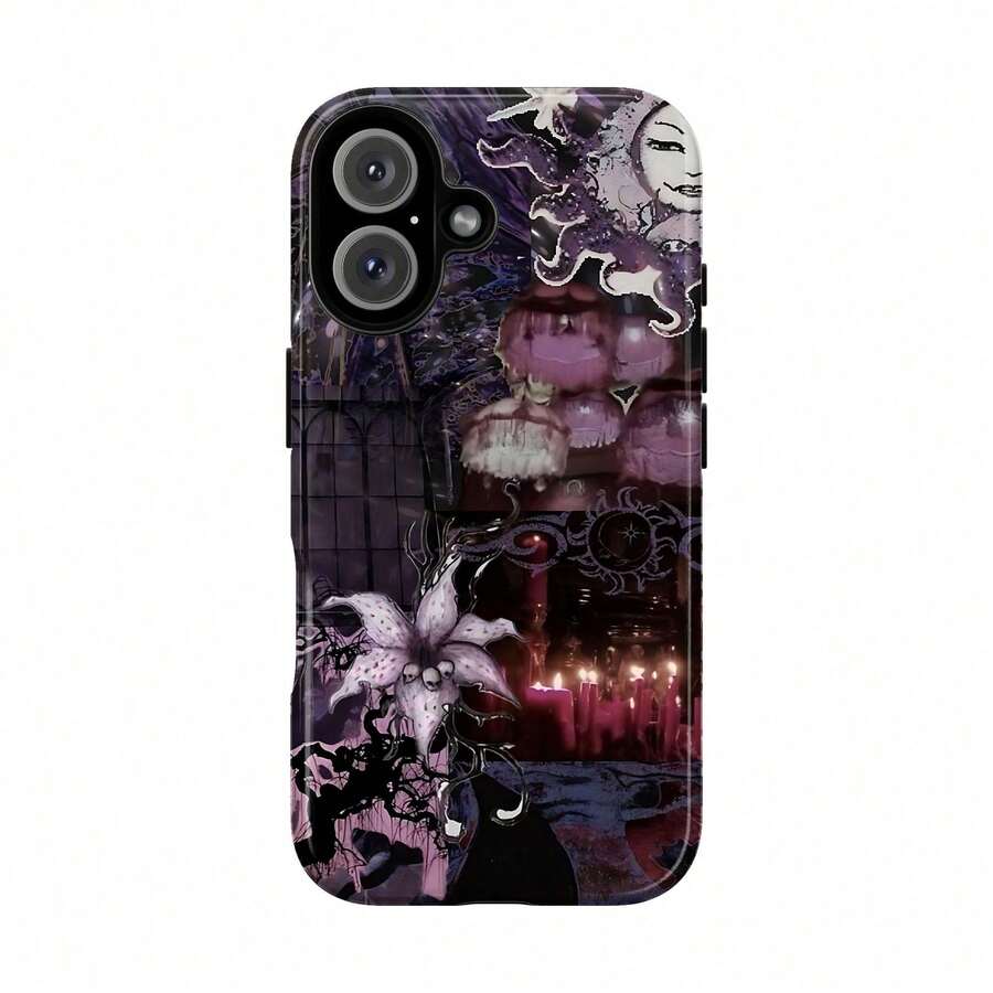 Celestial Gothic Phone Case Dark Aesthetic Purple Sun Moon Cover For IPhone 17/16/15/14/13/12/11/Plus/Pro/Pro Max 17Air And Galaxy S25/S24 Plus/S23/S22/S21 Ultra Fantasy Witchy Vibes Spooky Mystical Moonlight Lily Flower Gift For Her Or Him Women Girl - 混合顏色 - 查看 1