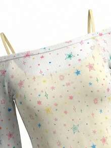 甜美前卫露肩长袖星星印花防晒罩衫和吊带背心两件套 - 白色 - 查看 8