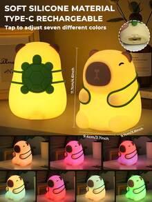 可爱水豚夜灯，趣味水牛墨西哥钝口螈动物玩具夜灯，柔和可爱的LED灯，触摸控制三档亮度可调，带颤动感应器，新奇动物造型夜灯，适用于书桌、宿舍、卧室、返校装饰、生日圣诞礼物、家居装饰、睡眠伴侣、情人节礼物、送给女友/妻子/闺蜜的礼物，便携式无线氛围灯