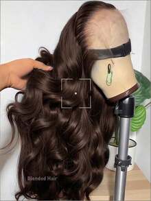 34 Inch Black Body Wave Human Blended Hair Wigs 13x4 HD Lace Frontal Wigs 200 Density Can Be Free Styling Pre Plucked Bady Hair Looks Natural Suitable For Women To Wear - S4 - View 2