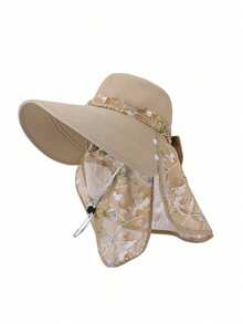 1pc Women's Versatile Ditsy Floral Sun Hat, Farmer Hat, Fishing Hat, UV Protection Outdoor Sun Hat With Oversized Bow, Suitable For Daily Wear, Farming, Fishing, Hiking, Vacation, Etc.
