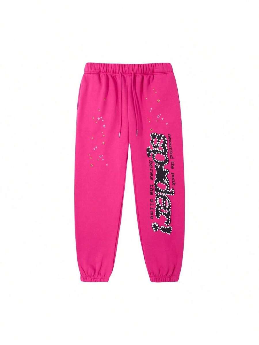 SP5DER Hoodie Cobweb Pattern Spider Worldwide Tracksuit Unisex Sweatshirt Men Women Graphic Outwear, Tracksuit Pullover Sweatshirt For Women Men Matching Hoodies For Couples - Rose red/pants - 查看 1