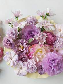 MEHELANY 24朵混合仿真紫色牡丹花头，仿真玫瑰花头，仿真花套装，适用于婚礼、母亲节、情人节DIY花环、花束、装饰品、新年、礼物、伴娘捧花、胸花、新娘送礼会、家庭聚会、客厅、餐桌、蛋糕装饰、春季装饰 - 紫色 - 查看 4