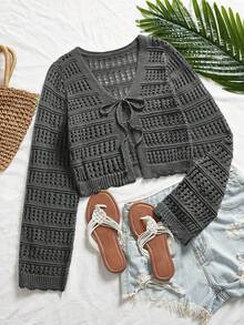 2026 Women's Spring Button Front Ruffle Trim Flare Sleeve Short Cardigan | Casual Open Front Layering Top For Date Night, Party & Outdoor Wear | Relaxed Fit Lightweight Cardigan For Effortless Everyday Style, Multiple Colors Available - 灰色 - 查看 1