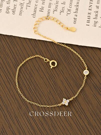 CROSSDEER 1pc Fashionable High-End S925 Sterling Silver Gemstone Inlaid Bracelet, Quality Jewelry, Suitable For Women's Daily, Party, Anniversary Outfits