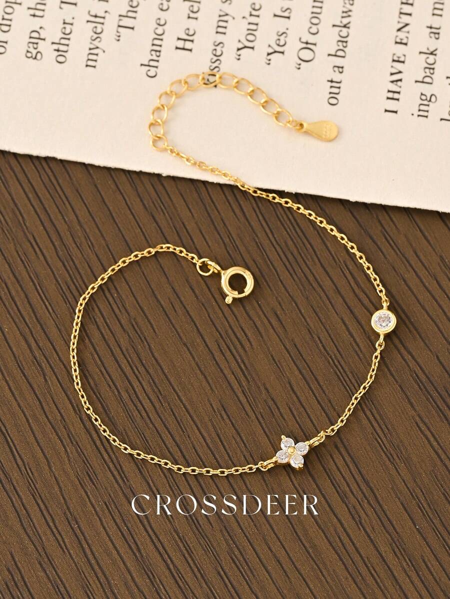 CROSSDEER 1pc Fashionable High-End S925 Sterling Silver Gemstone Inlaid Bracelet, Quality Jewelry, Suitable For Women's Daily, Party, Anniversary Outfits