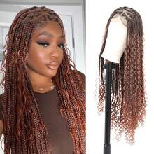 36" Boho Style Lace Front Box Braids Wig, Curly, Synthetic Lace Front Box Braids Wig With Baby Hair, Bohemian Curly, Lace Front Box Braids Wig For Everyday Wear - Multicolor - View 13
