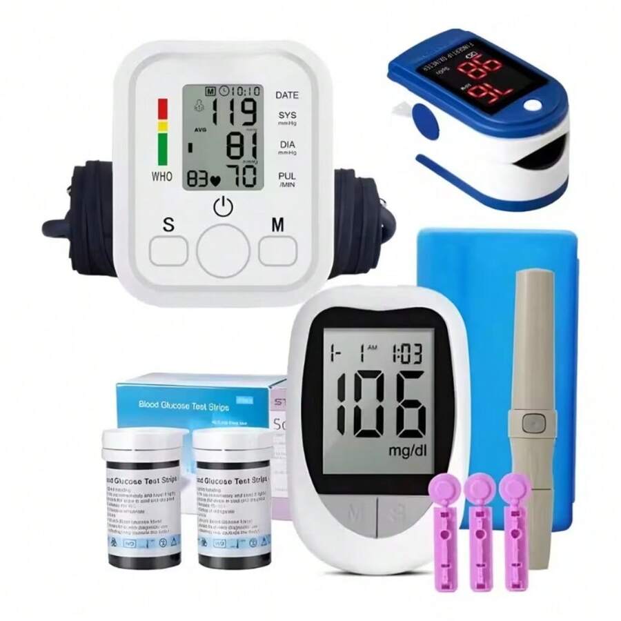 Kit de Monitoreo de Salud 3 en 1 para el Hogar - Glucómetro, Monitor de Presión Arterial y Oxímetro de Pulso - Ideal para Diabéticos y Adultos Mayores - 1 kit - Ver 1