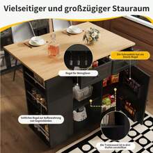 Kitchen Island Table With Removable Partition, Kitchen Cabinet, Dining Cart With Worktop, Self-Service Cabinet, Wood-Grain Dining Cart With Snack Holder And Wine Glass Holder, Black - Black - View 4