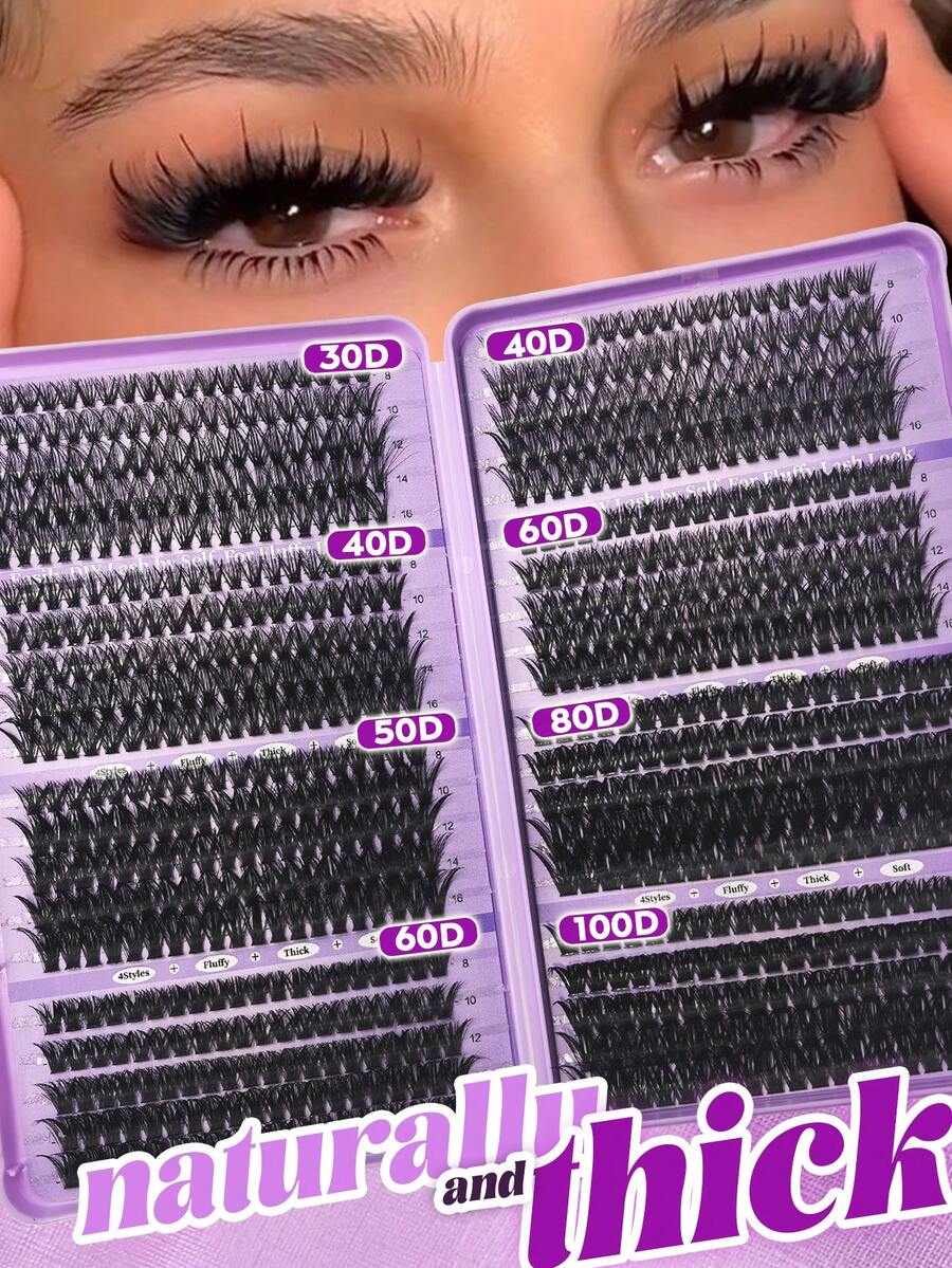 800pcs Fake Eyelashes, Curl Degree Options: 30D, 40D, 50D, 60D, 80D And 100D, Length: 8-16mm. This DIY Individual Lash Set Is Natural, Fluffy, Lightweight And Reusable. Suitable For Travel, Daily Wear (Beginner Friendly), Weddings, Dates, Parties And Holidays. Also An Ideal Gift For Christmas/Halloween/Special Occasions. - DD - 查看 1