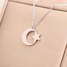 Gold-Plated Stainless Steel Crescent Moon & Pentagram Necklace, Religious Amulet Pendant - Necklace - View 2