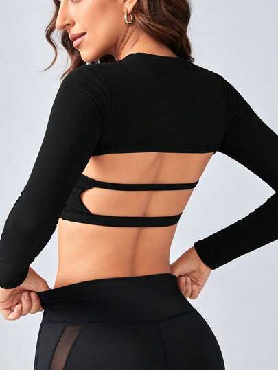 Women's Cropped Workout Jacket, Elastic & Skin-Friendly, Round Neck, Pair With Sports Bra, Long Sleeve Fitted Short Tee, Professional Training Wear