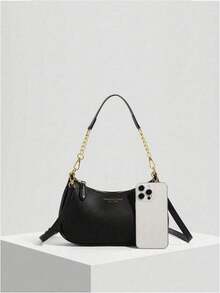 Solid PU Crossbody Underarm Bag For Women, Waterproof Shoulder Purse For Shopping & Mother's Day Gift - 黑色 - 查看 4